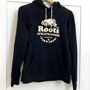 ROOTS Women's Fleece Kangaroo Hoodie Sweatshirt size L black ⭐️⭐️⭐️⭐️
